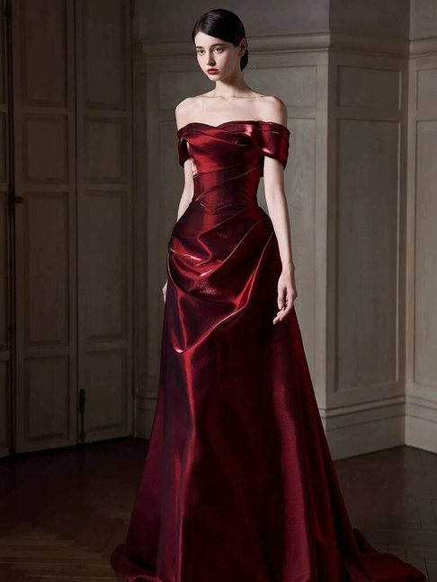Classy Mermaid Off The Shoulder Burgundy Satin Long Prom Dresses Inspiration Prom Dress Senior Graduation Dress AU506