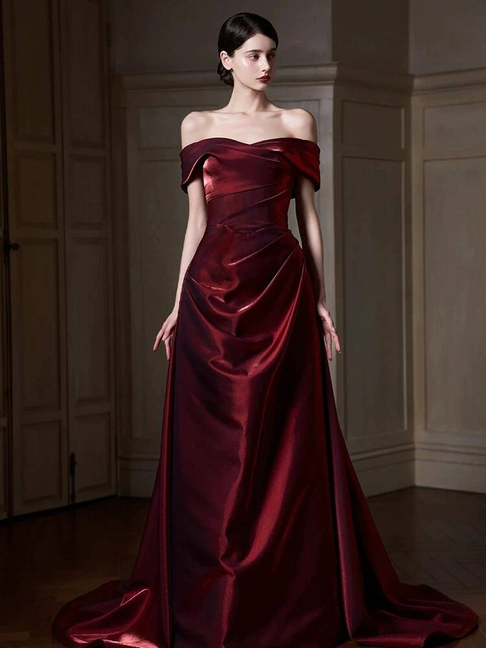 Classy Mermaid Off The Shoulder Burgundy Satin Long Prom Dresses Inspiration Prom Dress Senior Graduation Dress AU506