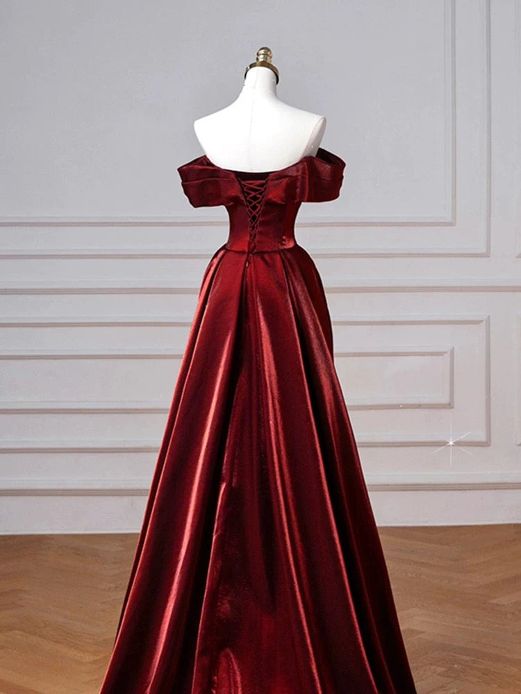 Classy Mermaid Off The Shoulder Burgundy Satin Long Prom Dresses Inspiration Prom Dress Senior Graduation Dress AU506