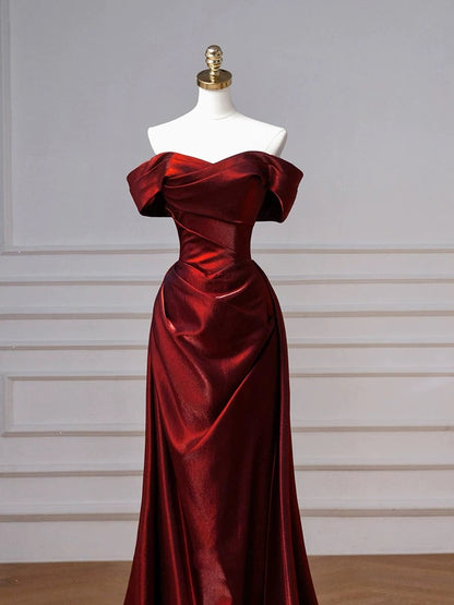 Classy Mermaid Off The Shoulder Burgundy Satin Long Prom Dresses Inspiration Prom Dress Senior Graduation Dress AU506