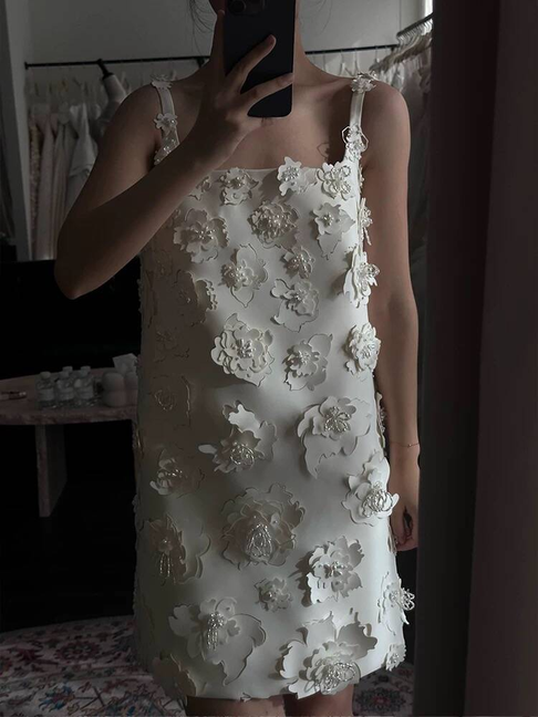 Cute A line Square Neck White Short Wedding Dress Bride Gown Fairytale Wedding Dresses AU509