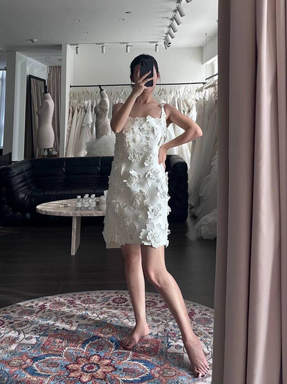 Cute A line Square Neck White Short Wedding Dress Bride Gown Fairytale Wedding Dresses AU509