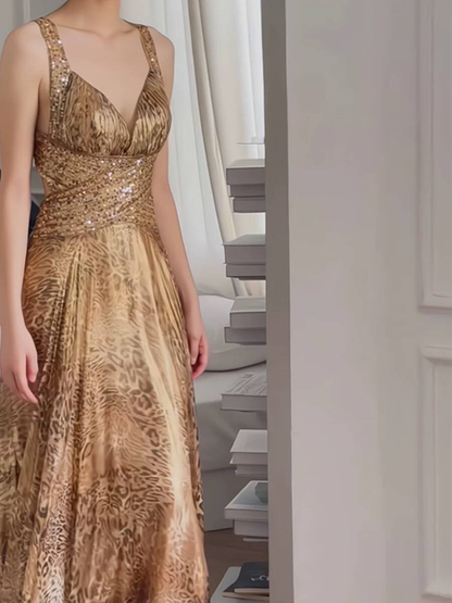 Vintage A line Sweetheart Gold Satin Backless Long Prom Dresses Party Dress 16th Birthday Outfits Senior Graduation Dress AU512