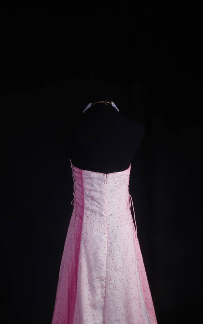 Retro A line Strapless Tulle Pink Ombre White Floor Length Prom Dress Inspiration Long Prom Dresses AU522