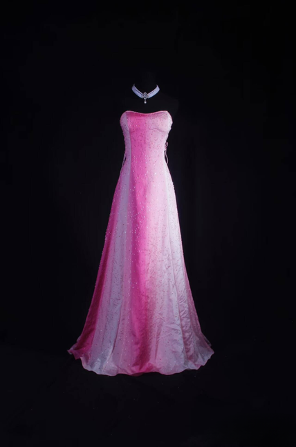 Retro A line Strapless Tulle Pink Ombre White Floor Length Prom Dress Inspiration Long Prom Dresses AU522