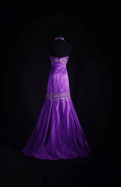 Vintage Mermaid Halter Grape Floor Length Prom Dress Silver Beads Inspiration Long Prom Dresses AU523