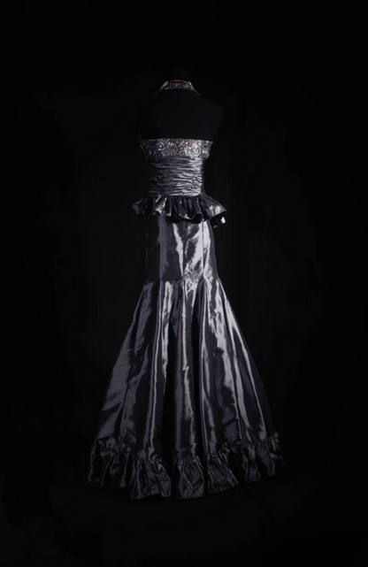 Vintage Mermaid Halter Gray Floor Length Prom Dress Silver Beads Inspiration Long Prom Dresses AU525
