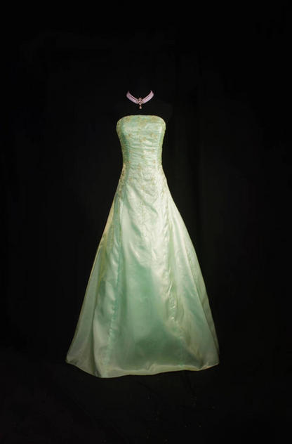 Retro Ball Gown Strapless Mint Green Satin Floor Length Prom Dress Inspiration Long Prom Dresses AU526