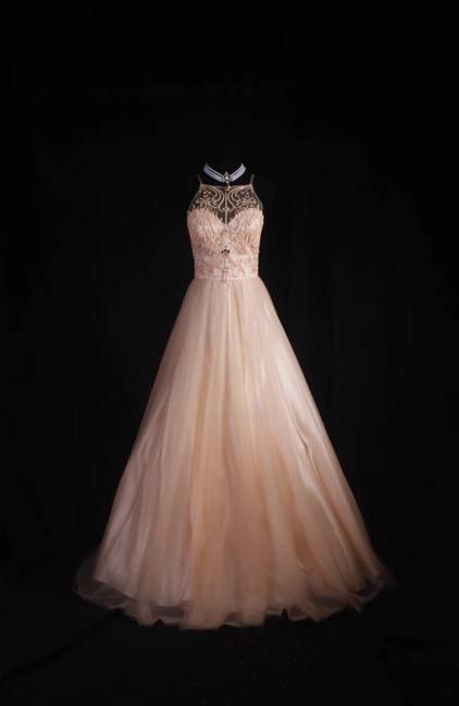 Retro Ball Gown Straps Blush Pink Tulle Floor Length Prom Dress Inspiration Long Prom Dresses AU528