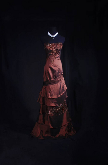Vintage Mermaid Strapless Taffeta Floor Length Prom Dress Beads Inspiration Long Prom Dresses AU529