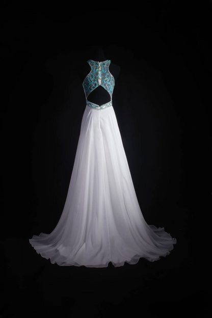 Classic A Line Scoop Neckline Beads Sequins Chiffon Long Prom Dress Inspiration Party Senior Dance Prom Dresses AU532