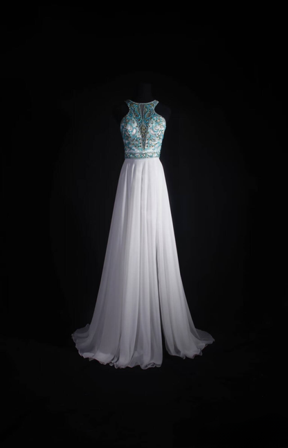 Classic A Line Scoop Neckline Beads Sequins Chiffon Long Prom Dress Inspiration Party Senior Dance Prom Dresses AU532