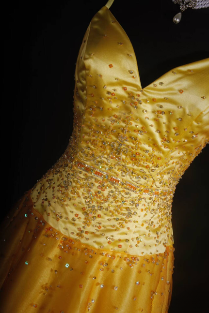 Retro High Low Spaghetti Straps Yellow Satin Prom Dresses 2026 Prom Dress Princess Graduation Dress AU538