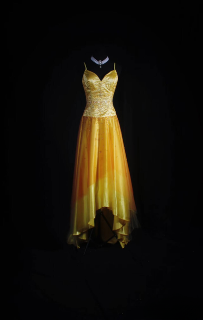 Retro High Low Spaghetti Straps Yellow Satin Prom Dresses 2026 Prom Dress Princess Graduation Dress AU538
