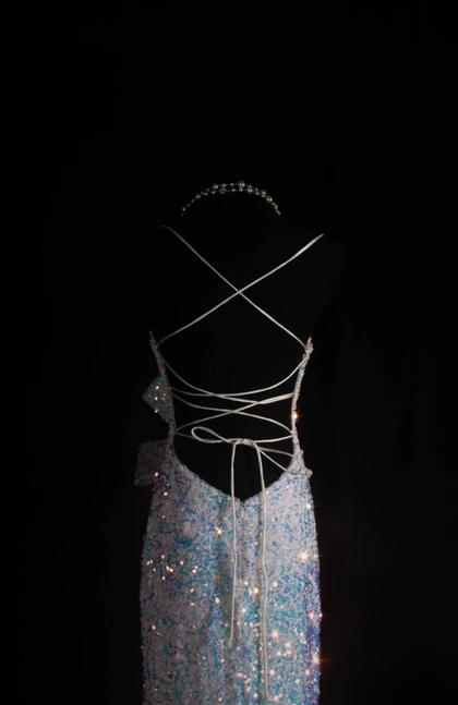 Retro Mermaid Spaghetti Straps White Sequin Backless Prom Dresses 2026 Prom Dress Princess Graduation Dress AU540