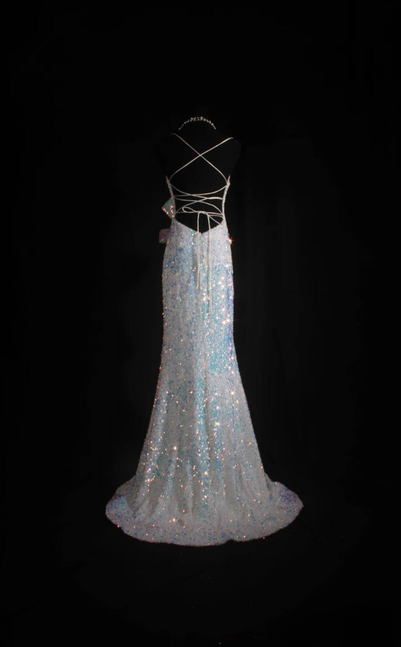Retro Mermaid Spaghetti Straps White Sequin Backless Prom Dresses 2026 Prom Dress Princess Graduation Dress AU540