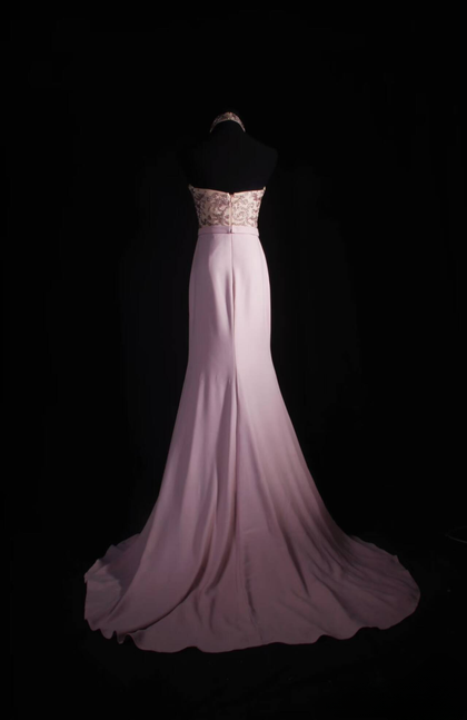 Classic Mermaid High Neckline Beads Pink Chiffon Long Prom Dress Inspiration Party Senior Dance Prom Dresses AU542