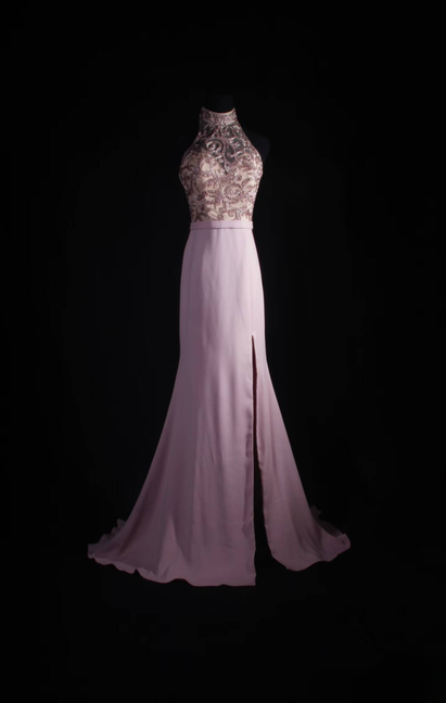 Classic Mermaid High Neckline Beads Pink Chiffon Long Prom Dress Inspiration Party Senior Dance Prom Dresses AU542