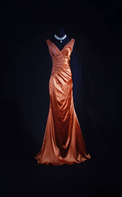 Retro Mermaid V Neck Sleeveless Satin Prom Dresses Parity Dress Princess Graduation Dress AU543