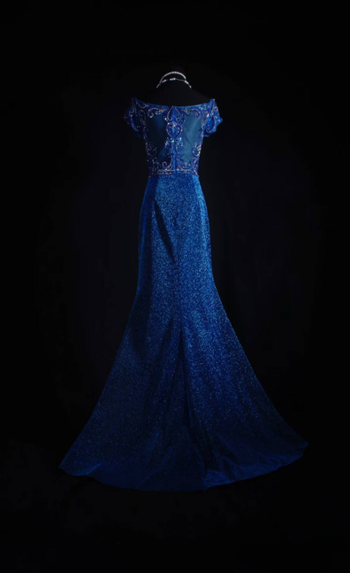 Vintage Prom Dresses 1950s Retro Classy Mermaid Bateau Sequin Royal Blue Prom Dress Party Dress Graduation Dress AU546