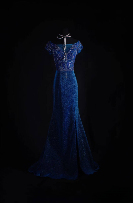 Vintage Prom Dresses 1950s Retro Classy Mermaid Bateau Sequin Royal Blue Prom Dress Party Dress Graduation Dress AU546