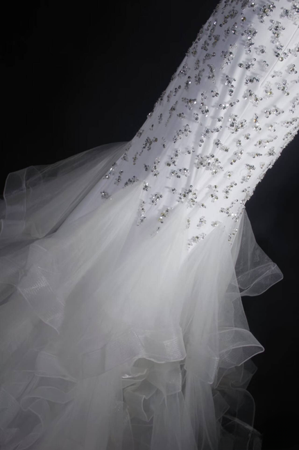 Vintage Mermaid Sweetheart White Tulle Silver Beads Long Prom Dresses Party Dress Princess Graduation Outfits For Women AU549