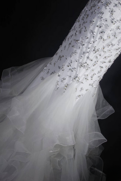 Vintage Mermaid Sweetheart White Tulle Silver Beads Long Prom Dresses Party Dress Princess Graduation Outfits For Women AU549