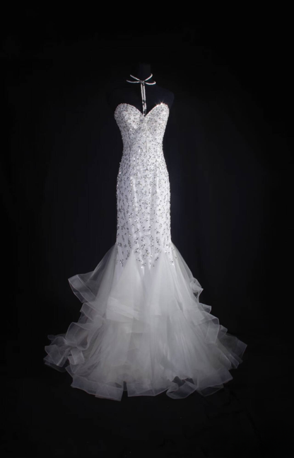 Vintage Mermaid Sweetheart White Tulle Silver Beads Long Prom Dresses Party Dress Princess Graduation Outfits For Women AU549