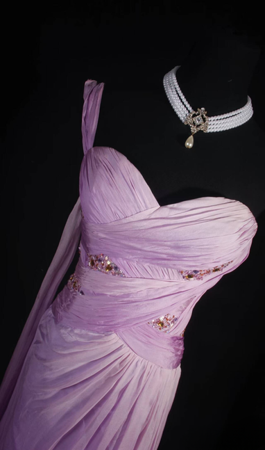 Classic A Line One Shoulder Beads Ombre Lilac Chiffon Long Prom Dress Inspiration Party Senior Dance Prom Dresses AU550