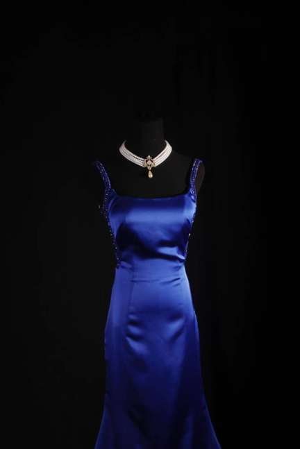 Vintage Mermaid Square Neck Royal Blue Beads Satin Long Prom Dresses Party Dress Princess Graduation Outfits For Women AU551