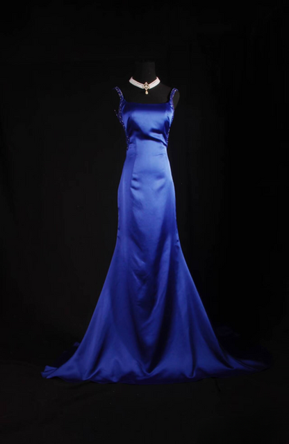 Vintage Mermaid Square Neck Royal Blue Beads Satin Long Prom Dresses Party Dress Princess Graduation Outfits For Women AU551