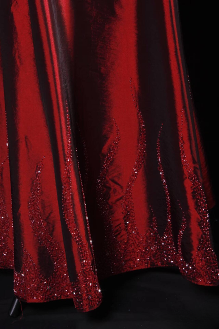 Classic Mermaid Strapless Beads Red Satin Long Prom Dress Inspiration Party Senior Dance Graduation Dresses AU553