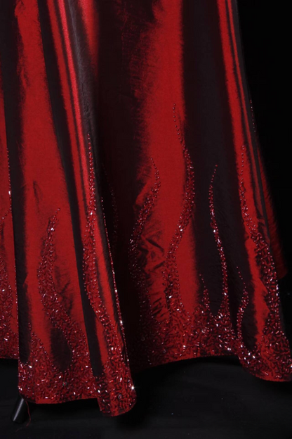 Classic Mermaid Strapless Beads Red Satin Long Prom Dress Inspiration Party Senior Dance Graduation Dresses AU553