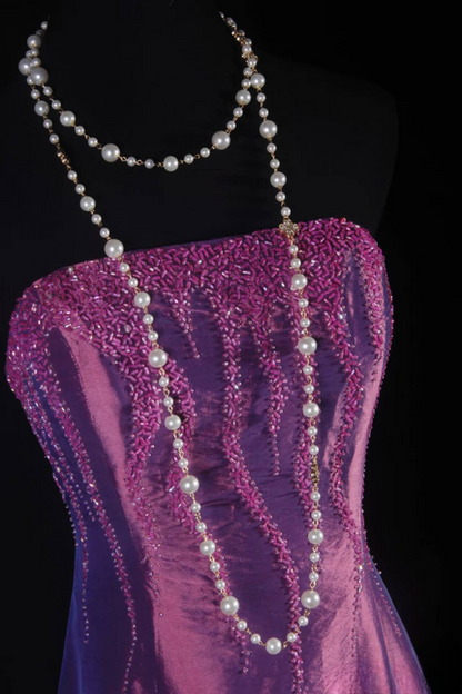 Vintage Prom Dresses 90s Purple Mermaid Strapless Beads Satin Long Party Dress Inspiration Senior Dance Graduation Dresses AU554