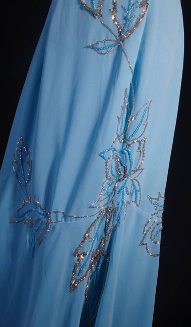 Vintage Mermaid Spaghetti Straps Blue Beads Chiffon Long Prom Dresses Party Dress Princess Graduation Outfits For Women AU555
