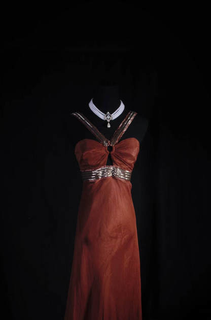 Vintage Prom Dresses 90s Rust Red A Line Halter Beads Chiffon Long Party Dress Inspiration Senior Dance Graduation Dresses AU557