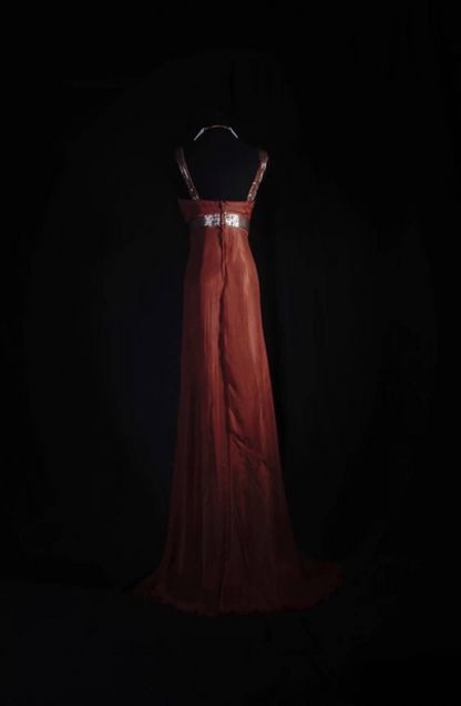 Vintage Prom Dresses 90s Rust Red A Line Halter Beads Chiffon Long Party Dress Inspiration Senior Dance Graduation Dresses AU557