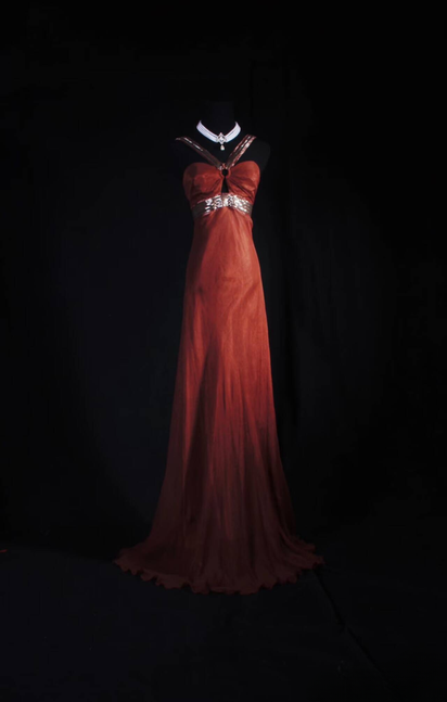 Vintage Prom Dresses 90s Rust Red A Line Halter Beads Chiffon Long Party Dress Inspiration Senior Dance Graduation Dresses AU557