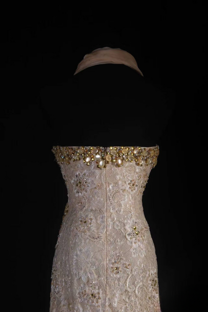 Vintage Prom Dresses 90s Mermaid Sweetheart Lace Gold Beads Long Party Dress Inspiration Senior Dance Graduation Dresses AU560