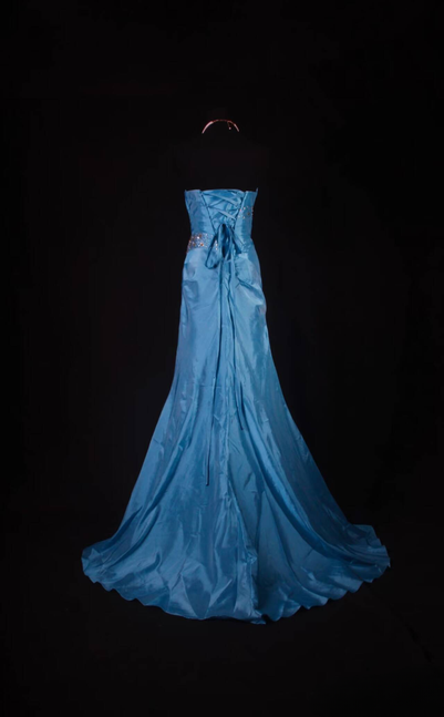 Vintage Mermaid Strapless Silver Beads Blue Taffeta Long Prom Dresses Party Dress Princess Graduation Outfits For Women AU562