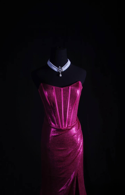 Vintage Mermaid Strapless Sequin Slit Long Prom Dresses Party Dress Princess Graduation Outfits For Women AU567
