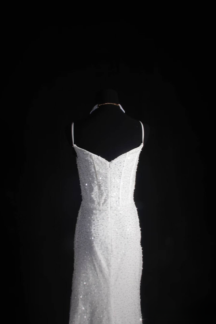 Vintage Prom Dresses 90s Mermaid Spaghetti Straps White Sequin Long Party Dress Inspiration Senior Dance Graduation Dresses AU568