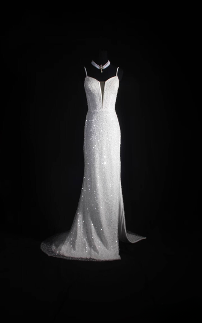 Vintage Prom Dresses 90s Mermaid Spaghetti Straps White Sequin Long Party Dress Inspiration Senior Dance Graduation Dresses AU568
