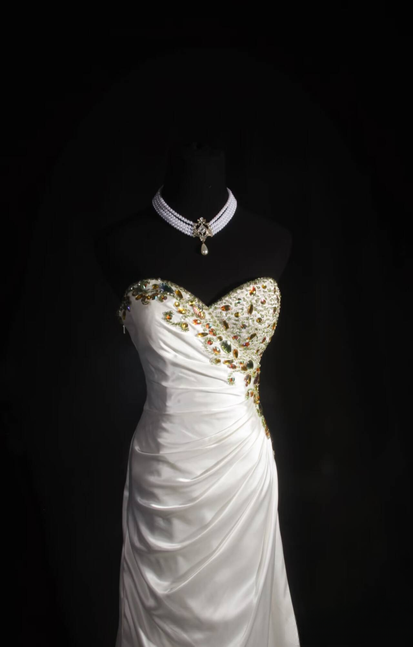 Retro Mermaid Sweetheart Gold Beads White Satin Long Prom Dresses Party Dress Princess Graduation Outfits For Women AU569