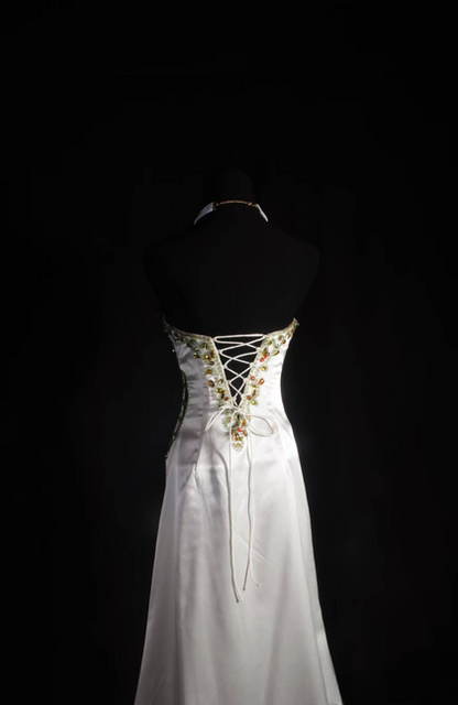 Retro Mermaid Sweetheart Gold Beads White Satin Long Prom Dresses Party Dress Princess Graduation Outfits For Women AU569