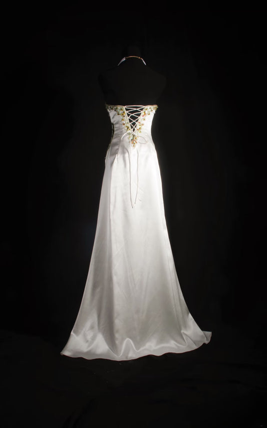 Retro Mermaid Sweetheart Gold Beads White Satin Long Prom Dresses Party Dress Princess Graduation Outfits For Women AU569