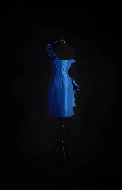 Vintage Sheath One Shoulder Royal Blue Short 18th Birthday Dress Freshman Homecoming Dresses Cocktail Gown AU574