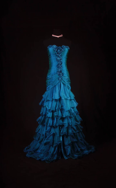 Retro Mermaid Sweetheart Blue Chiffon Beads Long Prom Dresses Party Dress Graduation Outfits For Women AU576