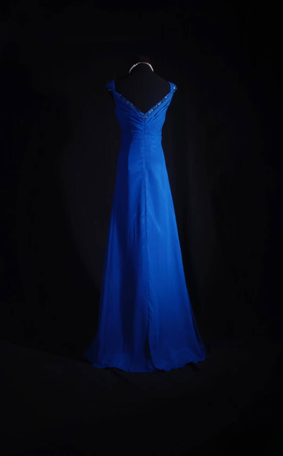 Vintage Prom Dresses 90s A Line V Neck Royal Blue Chiffon Long Party Dress Inspiration Senior Dance Graduation Dresses AU586