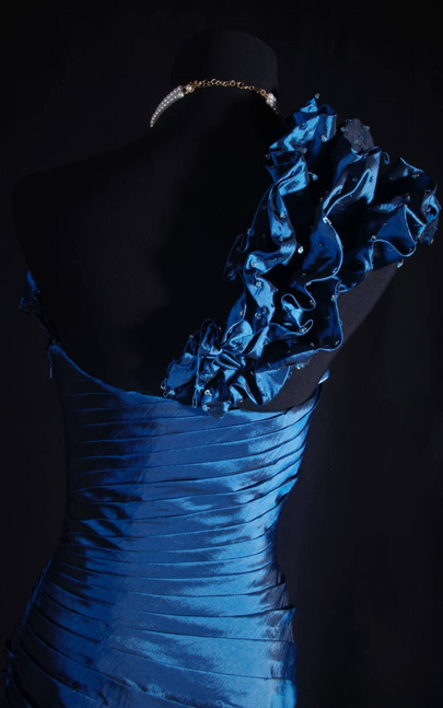 Vintage Prom Dresses 90s Mermaid One Shoulder Royal Blue Taffeta Long Party Dress Inspiration Senior Dance Graduation Dresses AU587